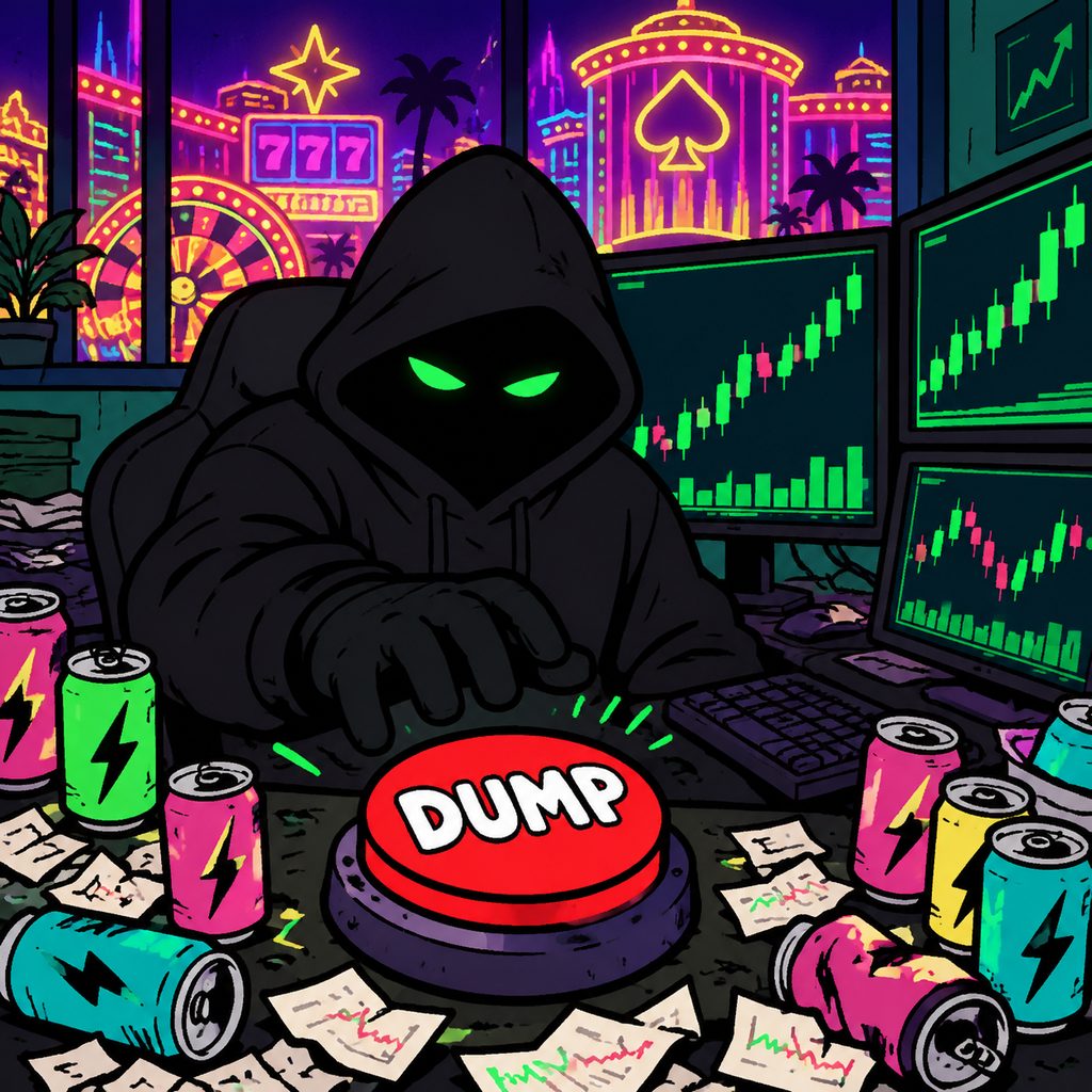 The Dev in a hoodie, finger on the sell button