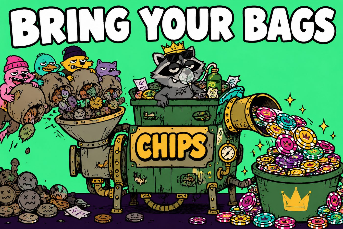 A crude drawing of the Bag Exchange, where degens trade their bags