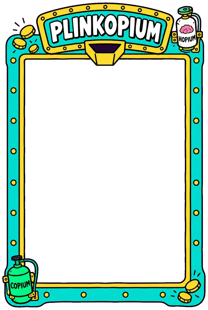 PLINKOPIUM frame with a coin chute, a HOPIUM canister and a COPIUM canister